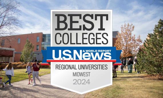 侫Ƶ was ranked best one of the Best Regional Universities in the Midwest in 2024 by US News & World Report. Image of Anderson Center with badge over it.
